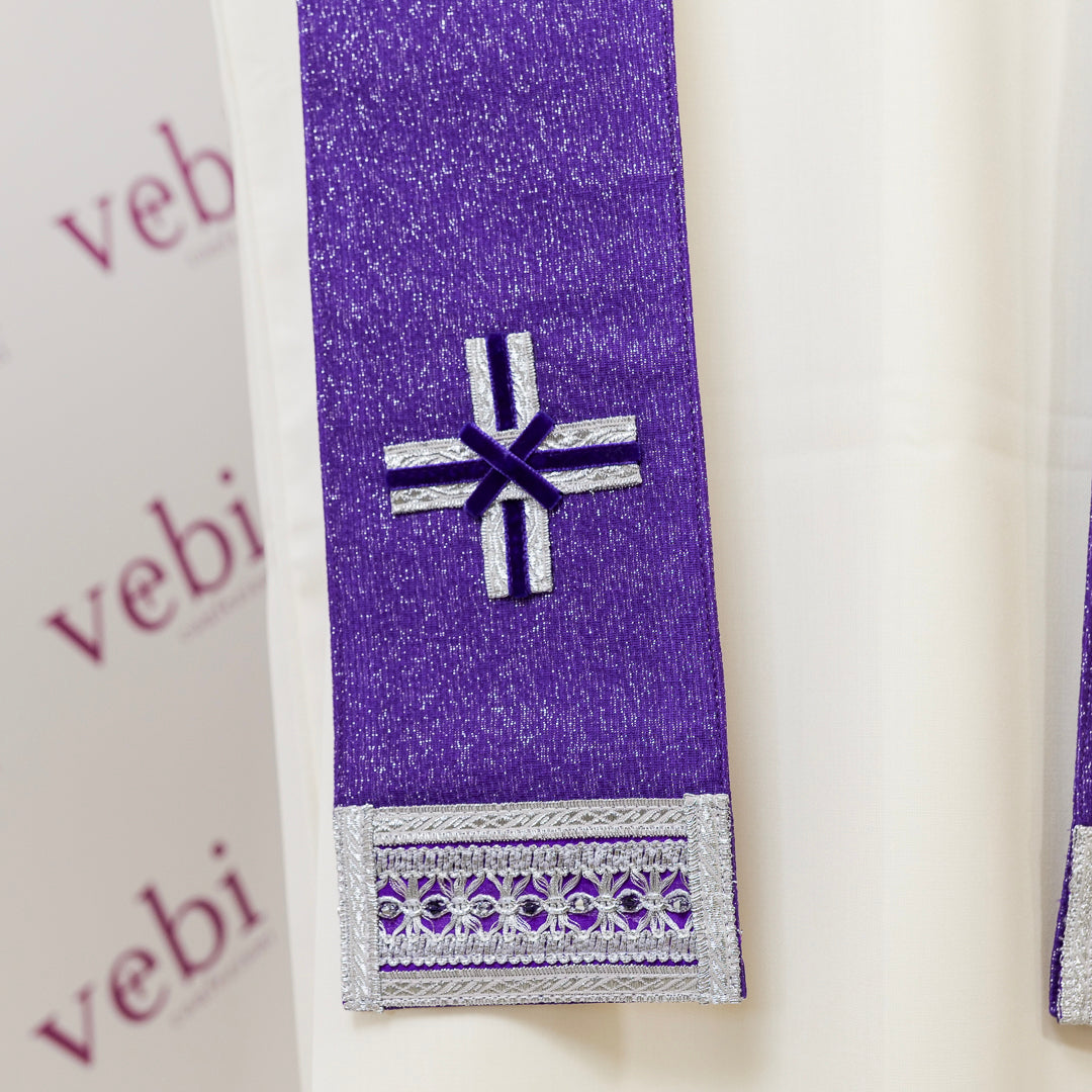 Casula Viola Lana Seta e Lurex Croce TAU (Colori Liturgici Disponibili)
