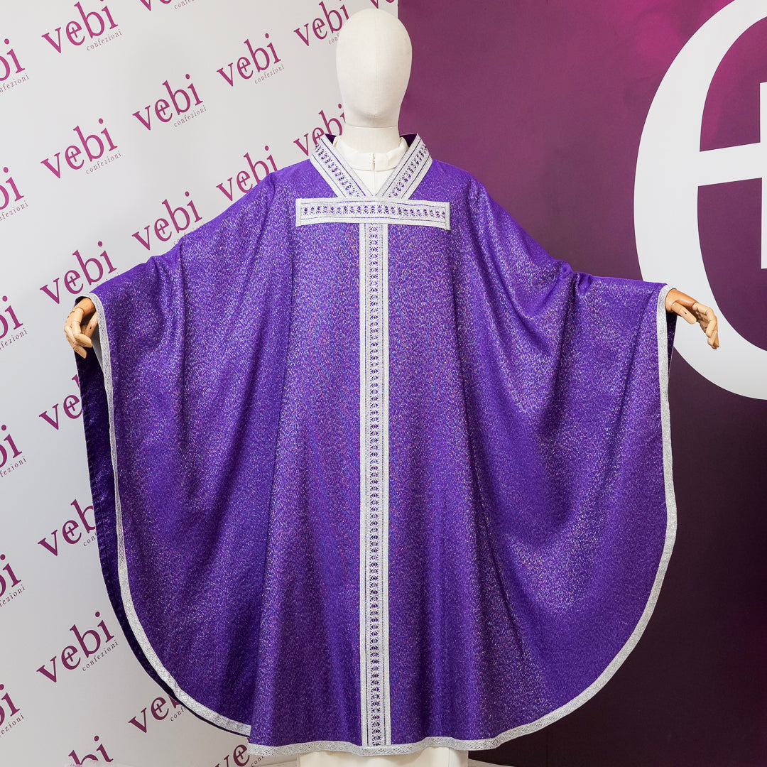 Casula Viola Lana Seta e Lurex Croce TAU (Colori Liturgici Disponibili)