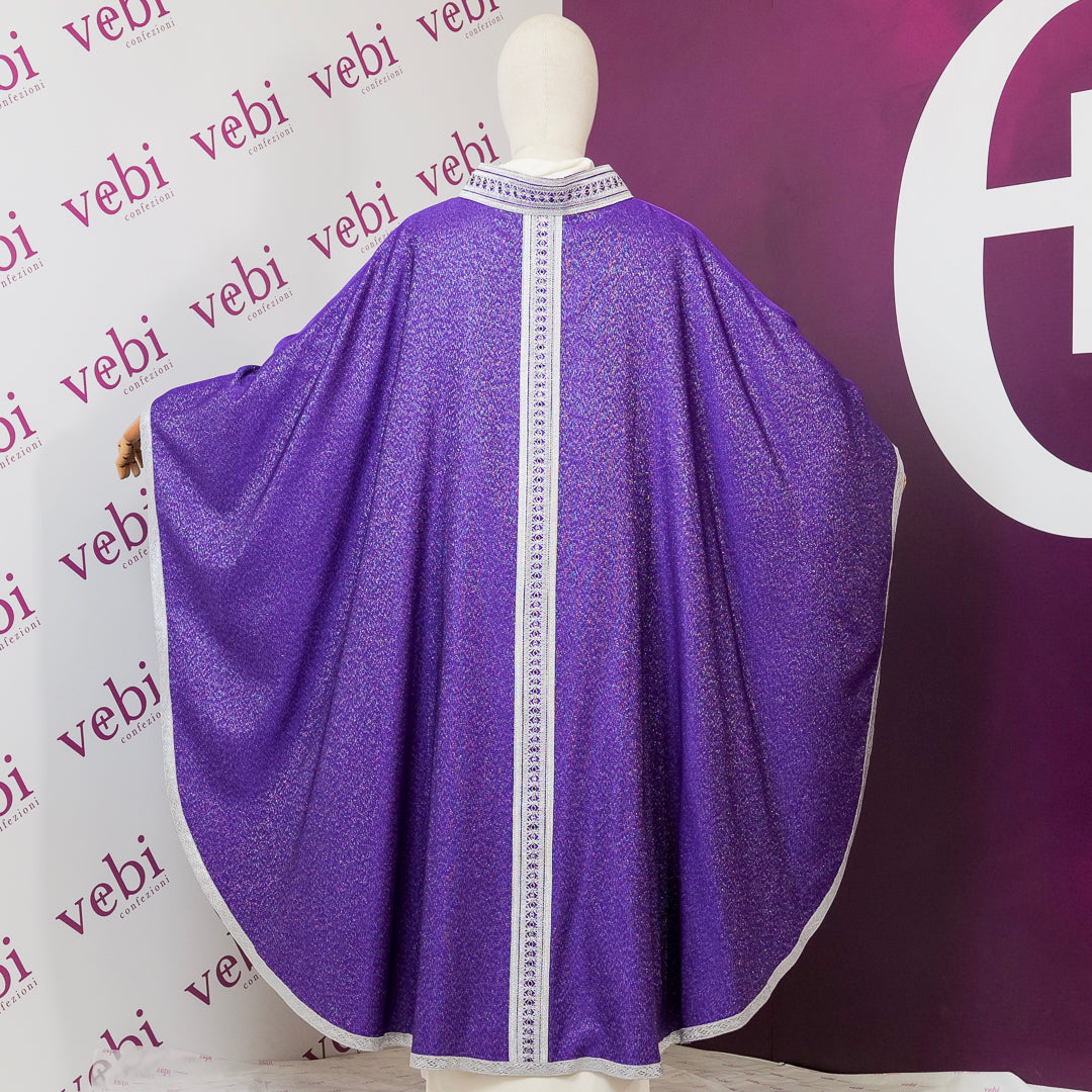 Casula Viola Lana Seta e Lurex Croce TAU (Colori Liturgici Disponibili)