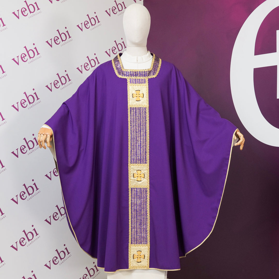 Casula Viola Pura Lana con Croci in Canuttiglia Ricamate a Mano
