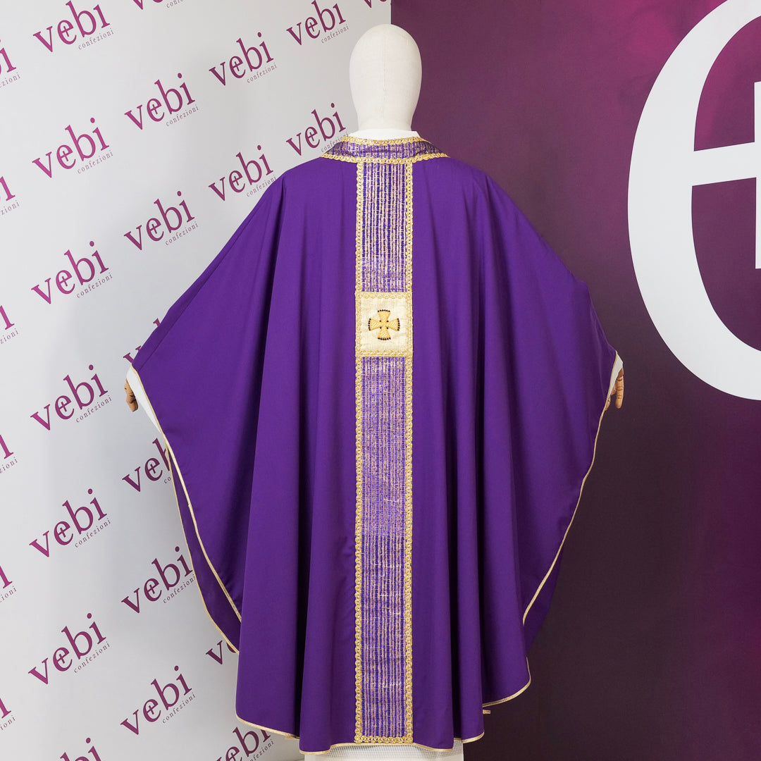 Casula Viola Pura Lana con Croci in Canuttiglia Ricamate a Mano