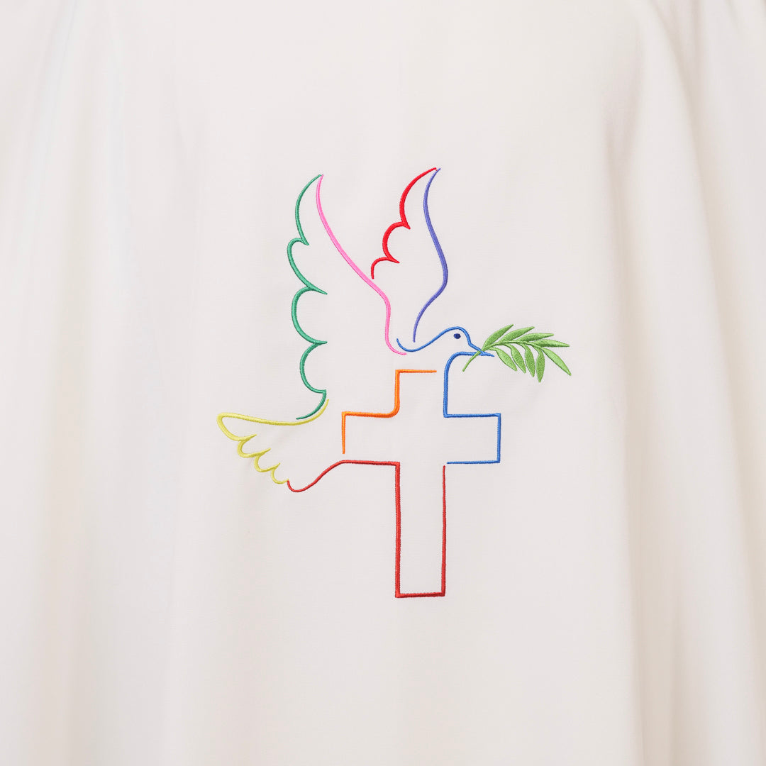 Casula Colomba della Pace in Filo Arcobaleno (Colori Liturgici e Rosa Disponibili)