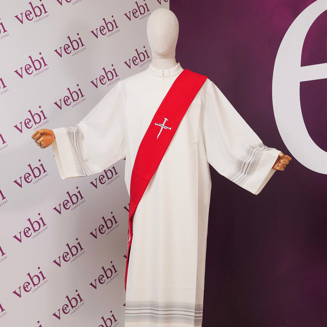Dalmatica per Diacono Ricamo Croce, Vite e Uva in Filo Argentato (Colori Liturgici e Rosa)