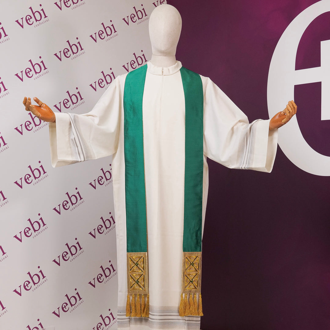 Casula in Seta con Stolone Seta Oro e Swarovski (Colori Liturgici, Rosa e Celeste)