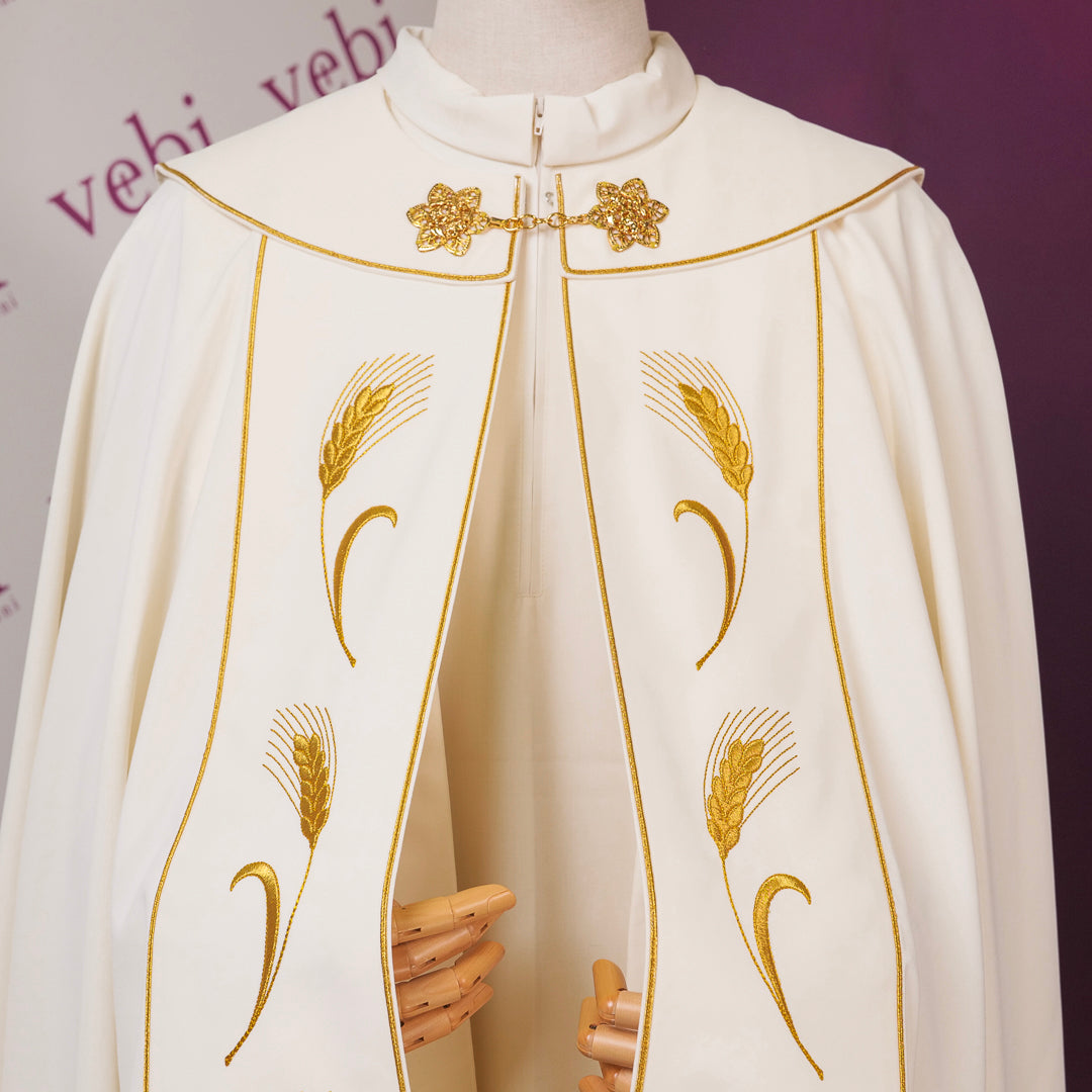 Piviale per Sacerdote Colore Bianco in Politela con Ricamo Spighe