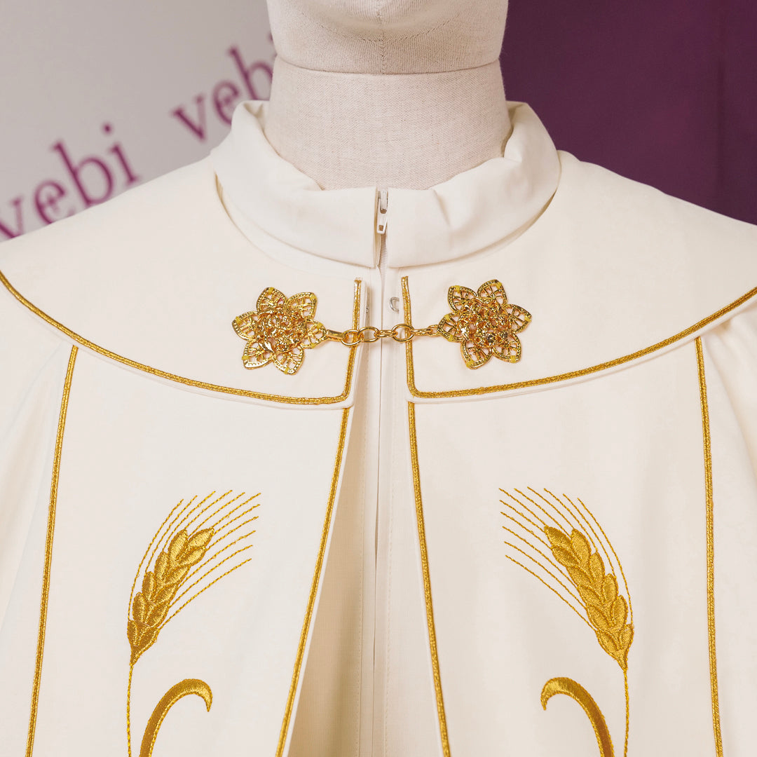 Piviale per Sacerdote Colore Bianco in Politela con Ricamo Spighe