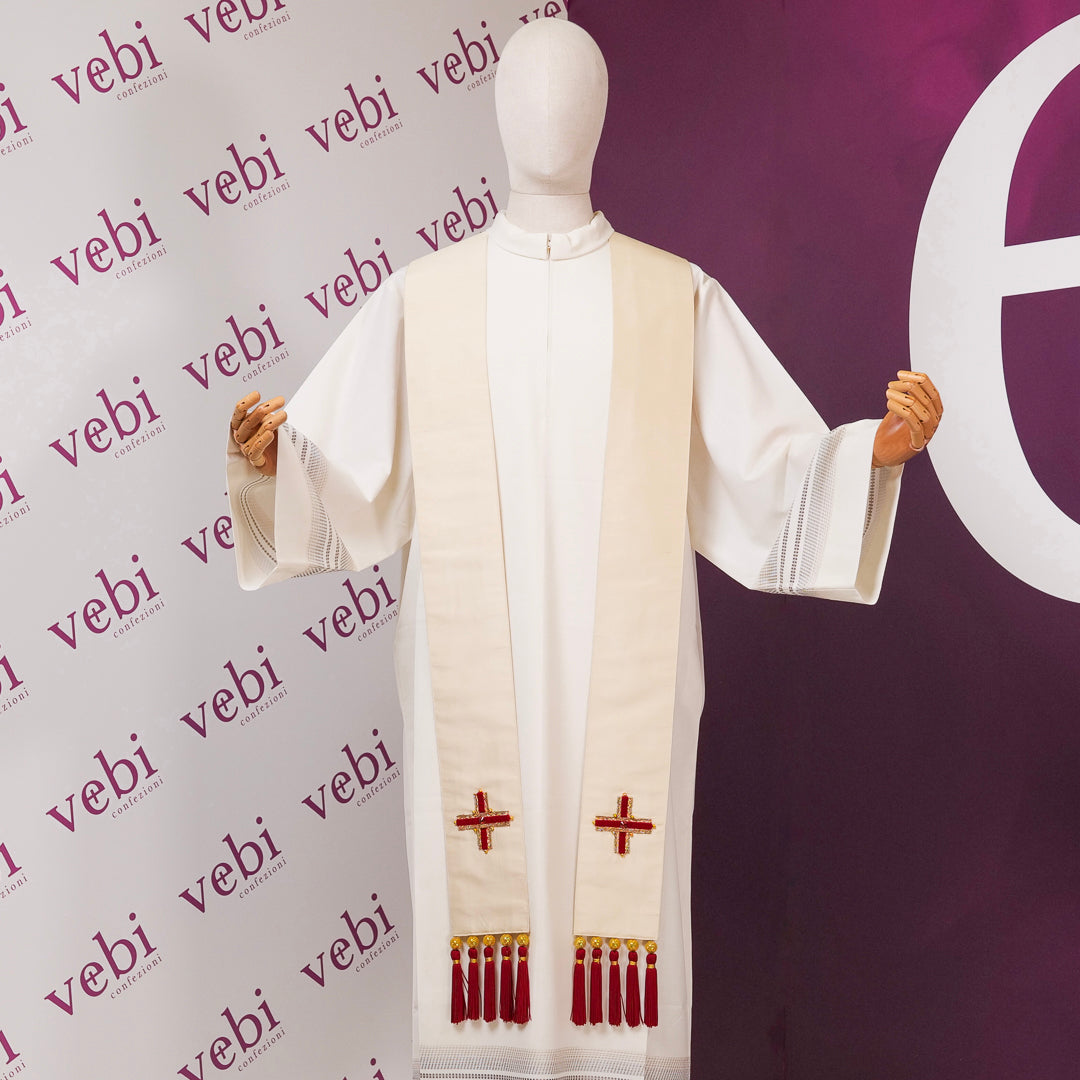 Piviale Sacro con Fodera Oro Stoloni in Cremisi Oro e Swarovski