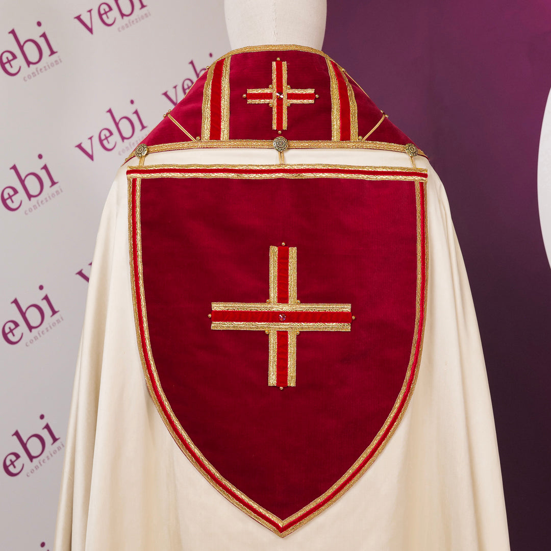 Piviale Sacro con Fodera Oro Stoloni in Cremisi Oro e Swarovski