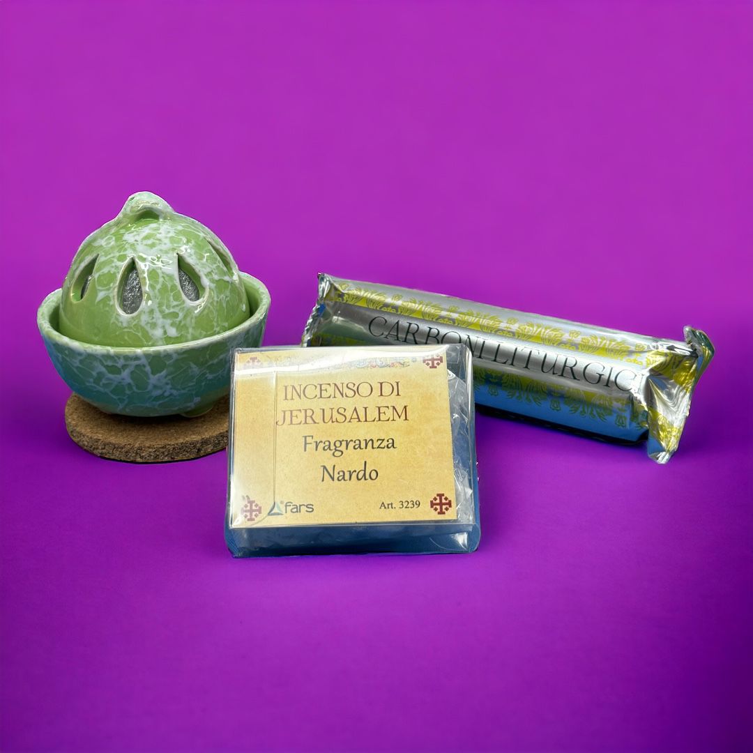 Kit Brucia incenso in ceramica completo di carboncini ed incenso