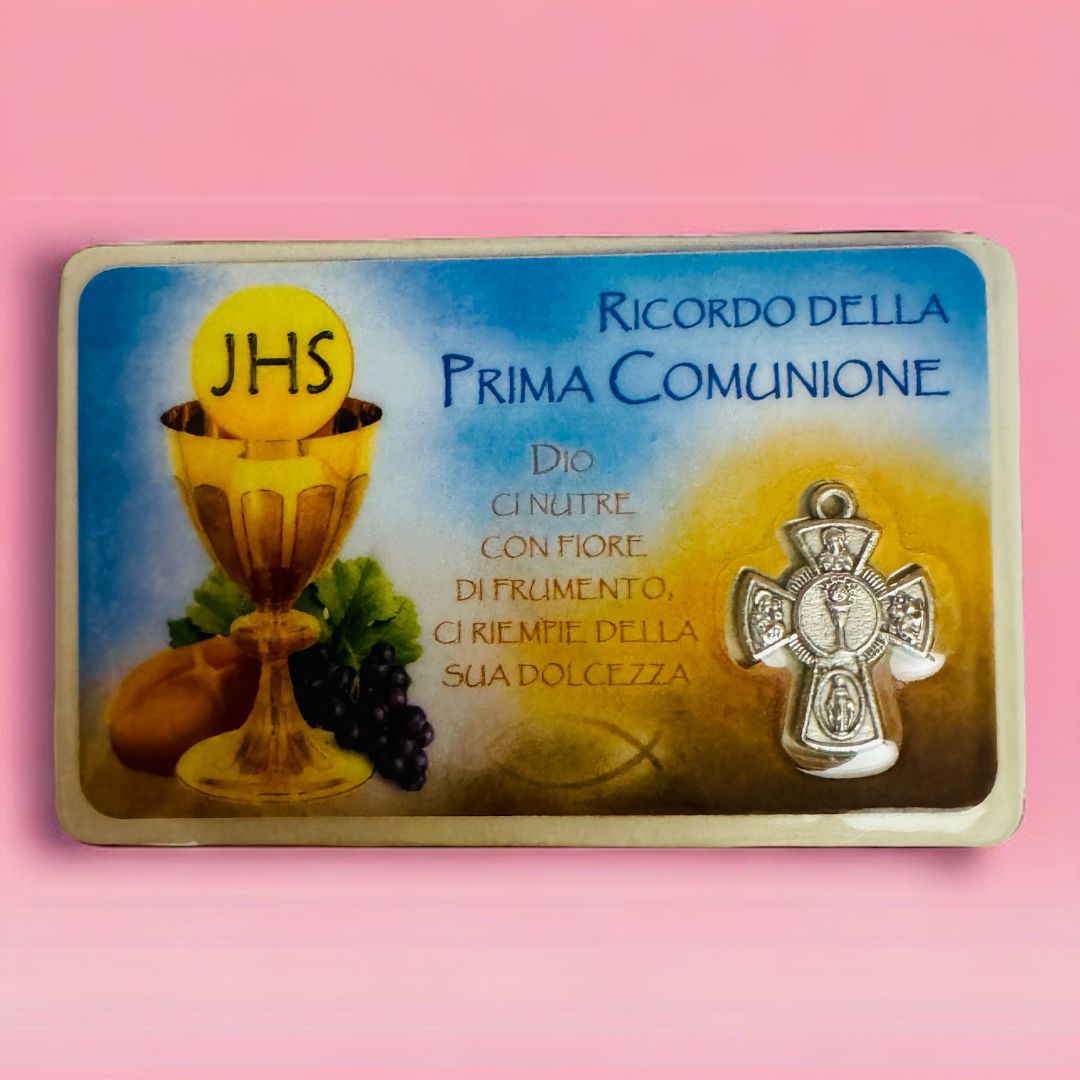 Card Plastificata con Preghiera e Simboli Prima Comunione