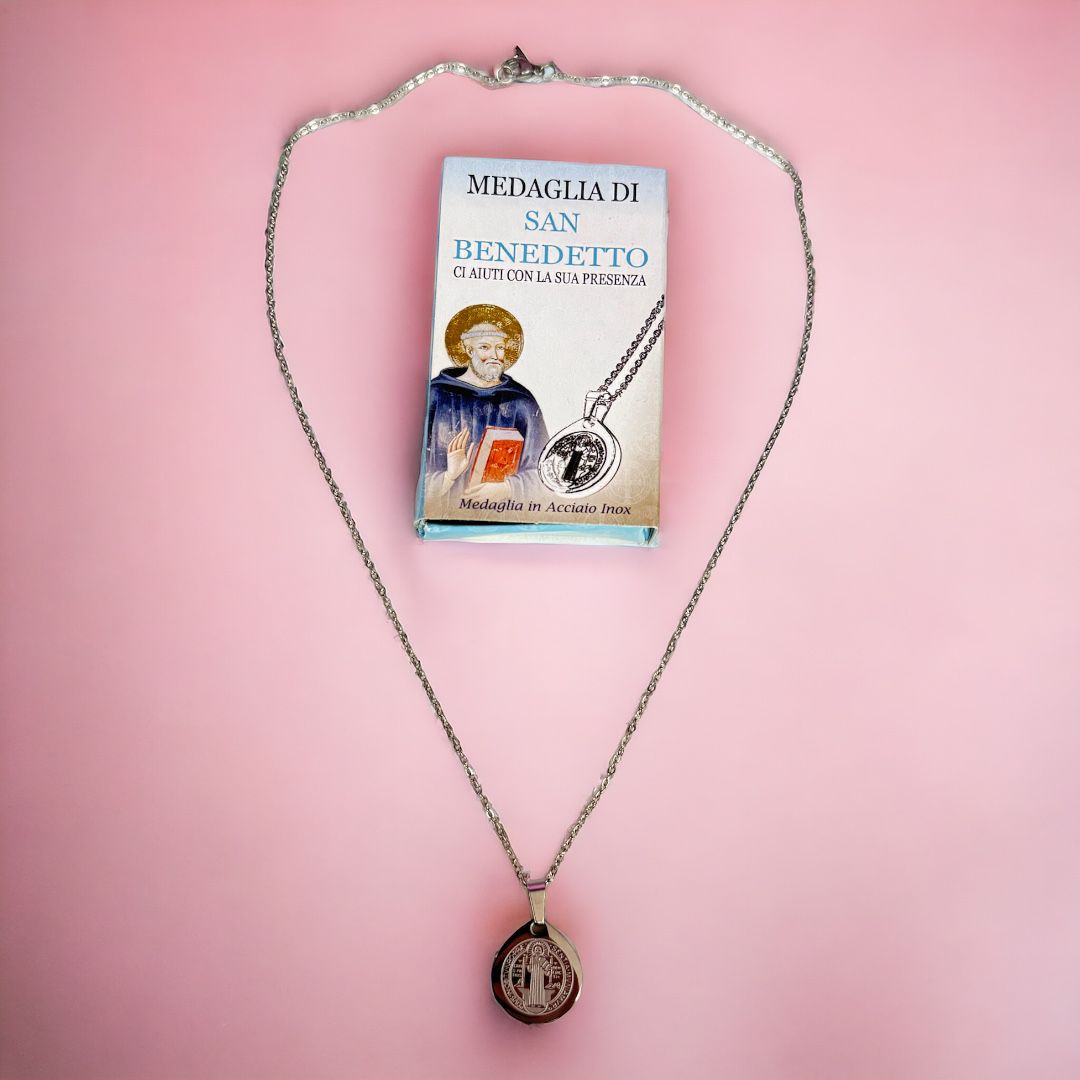 Collana con Medaglia San Benedetto in Acciaio Inox