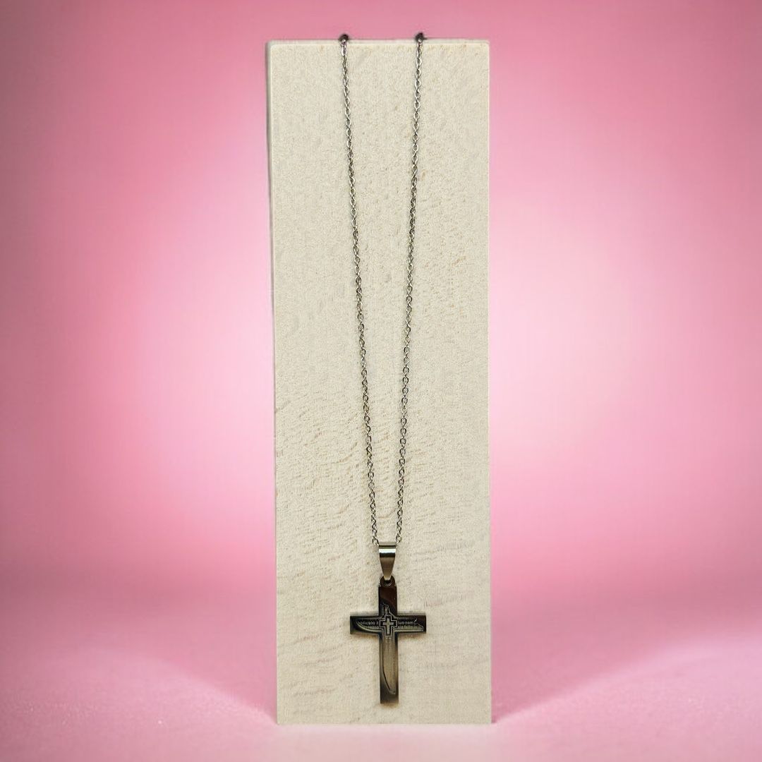 Collana con Croce Scritta Padre Nostro in Acciaio Inox