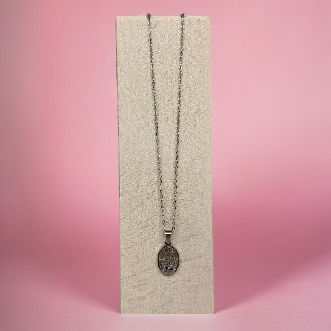 Collana con Medaglia Madonna di Lourdes in Acciaio Inox