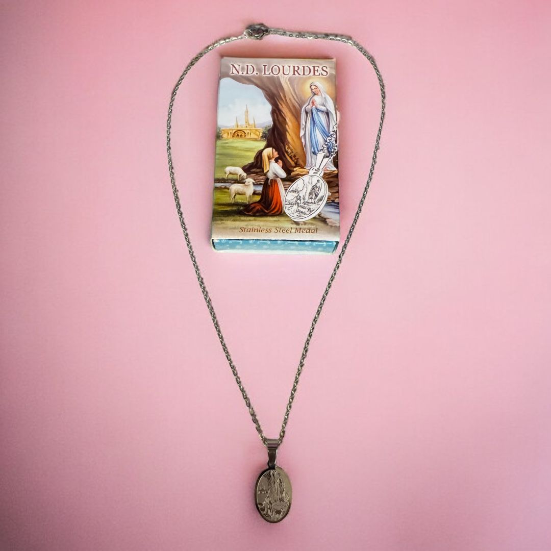 Collana con Medaglia Madonna di Lourdes in Acciaio Inox