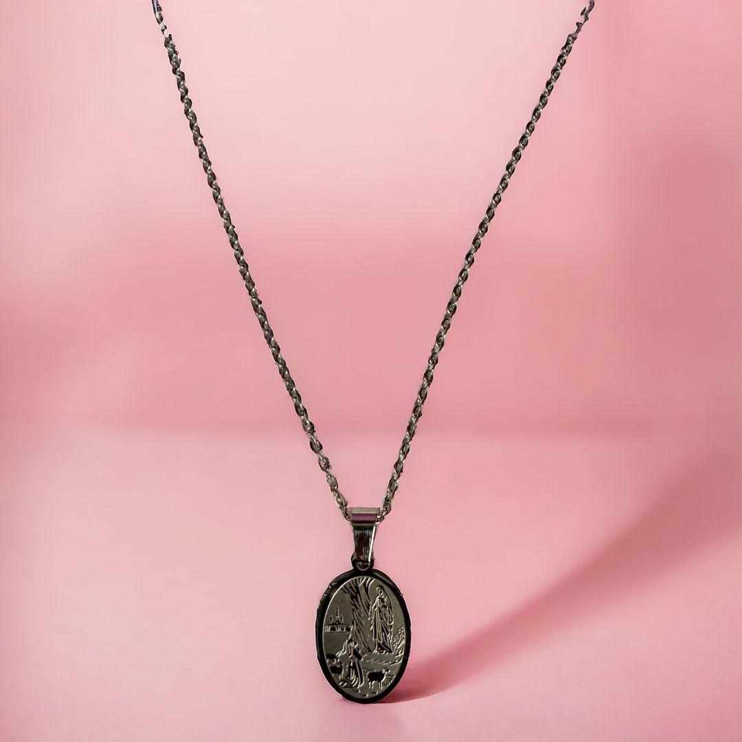 Collana con Medaglia Madonna di Lourdes in Acciaio Inox