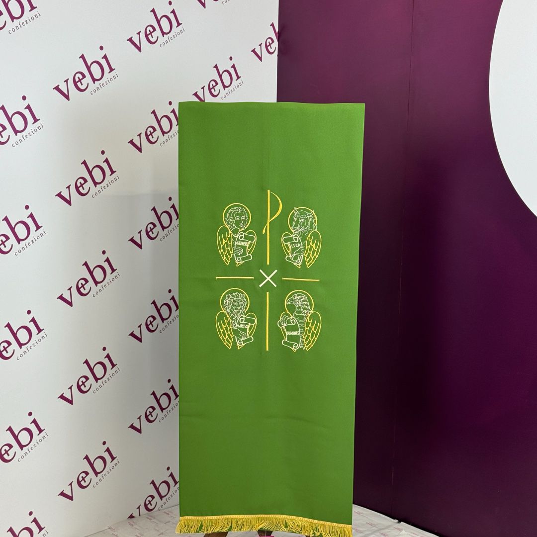Coprileggio Liturgico con Croce Dorata e Ricamo Quattro Evangelisti (Colori Liturgici Disponibili)