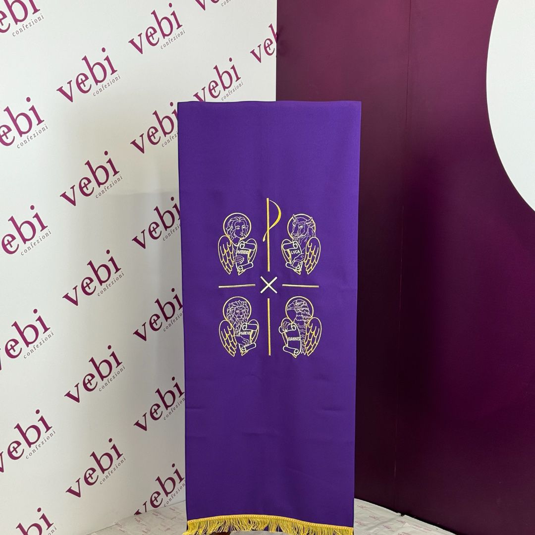 Coprileggio Liturgico con Croce Dorata e Ricamo Quattro Evangelisti (Colori Liturgici Disponibili)