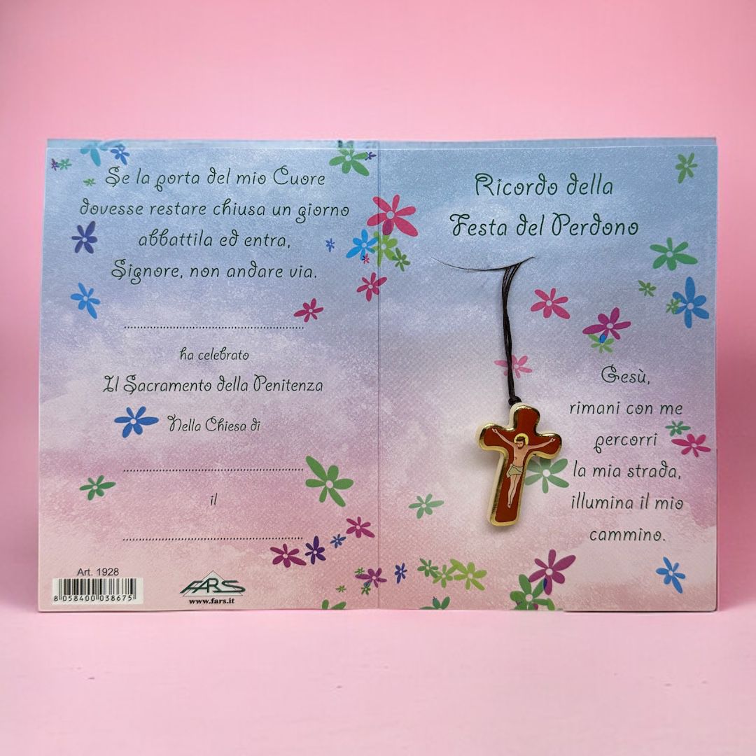 Collana con Croce Smaltata con Cartoncino Personalizzabile Festa del Perdono