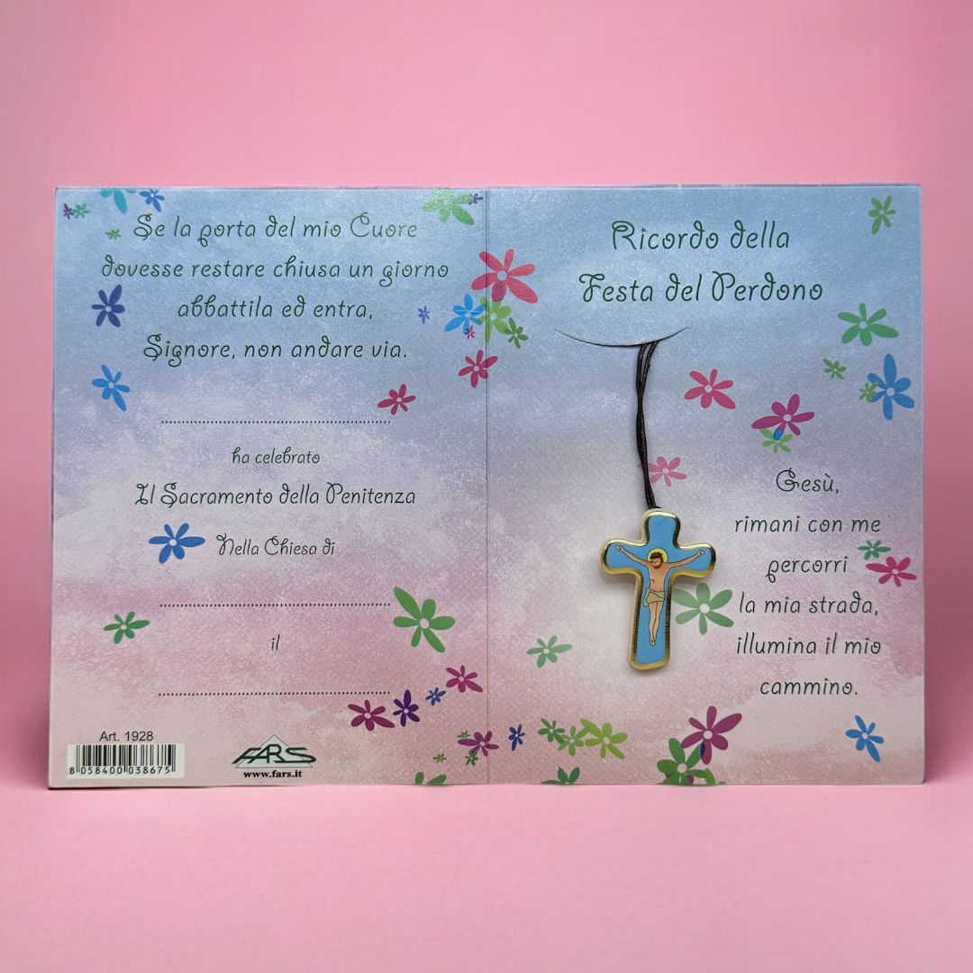 Collana con Croce Smaltata con Cartoncino Personalizzabile Festa del Perdono