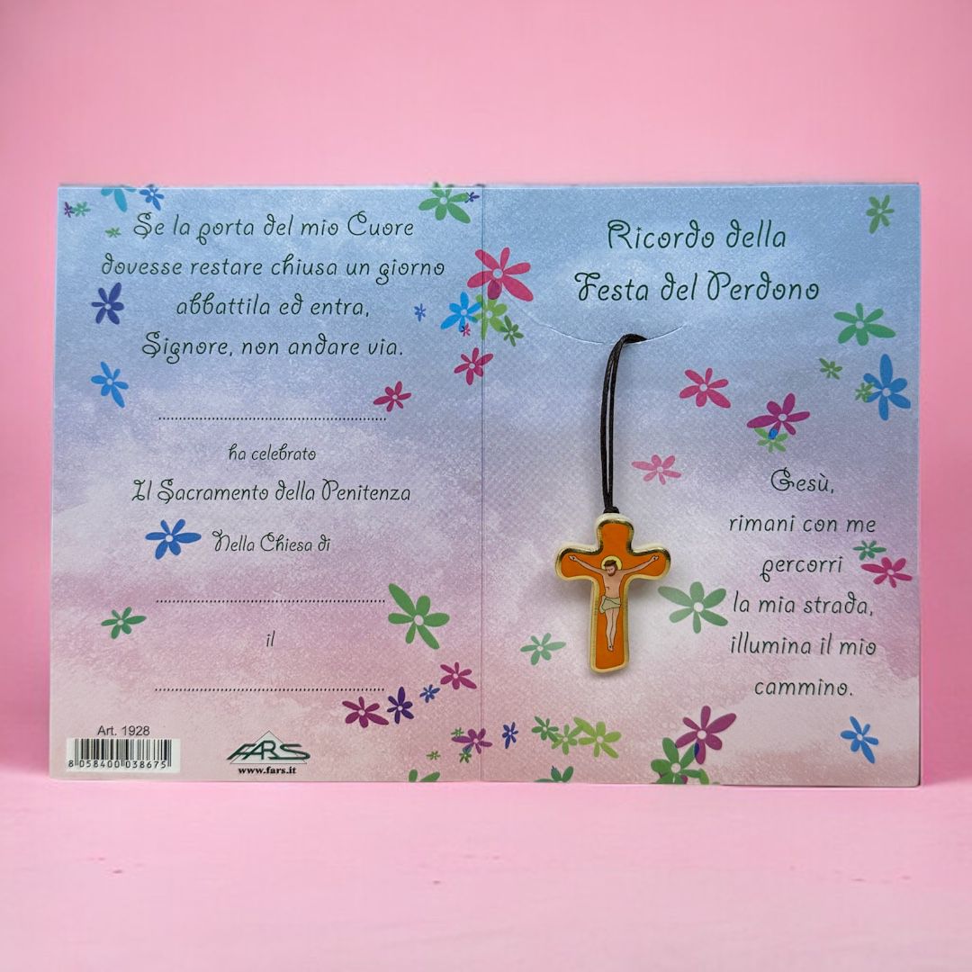 Collana con Croce Smaltata con Cartoncino Personalizzabile Festa del Perdono