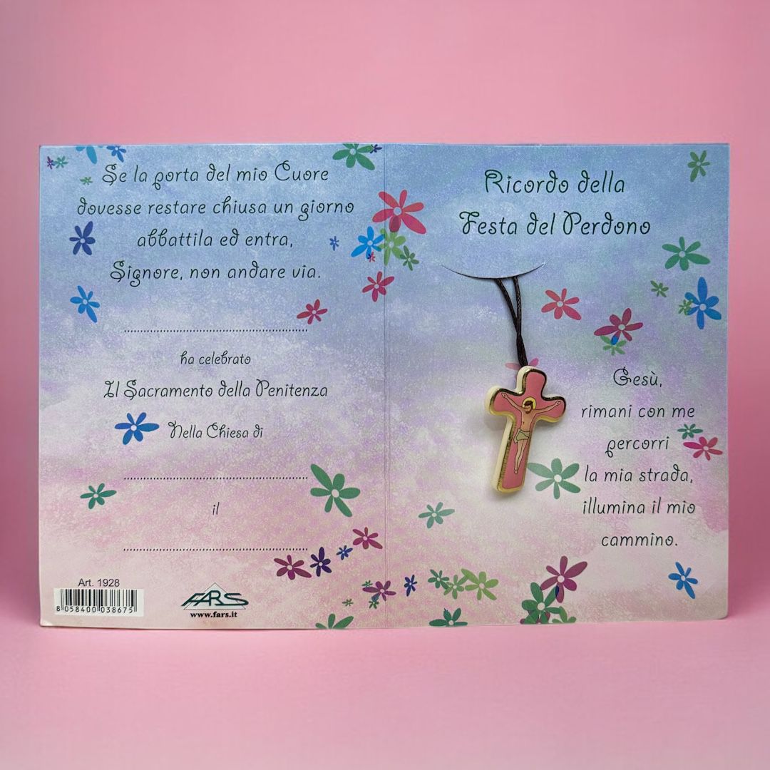 Collana con Croce Smaltata con Cartoncino Personalizzabile Festa del Perdono