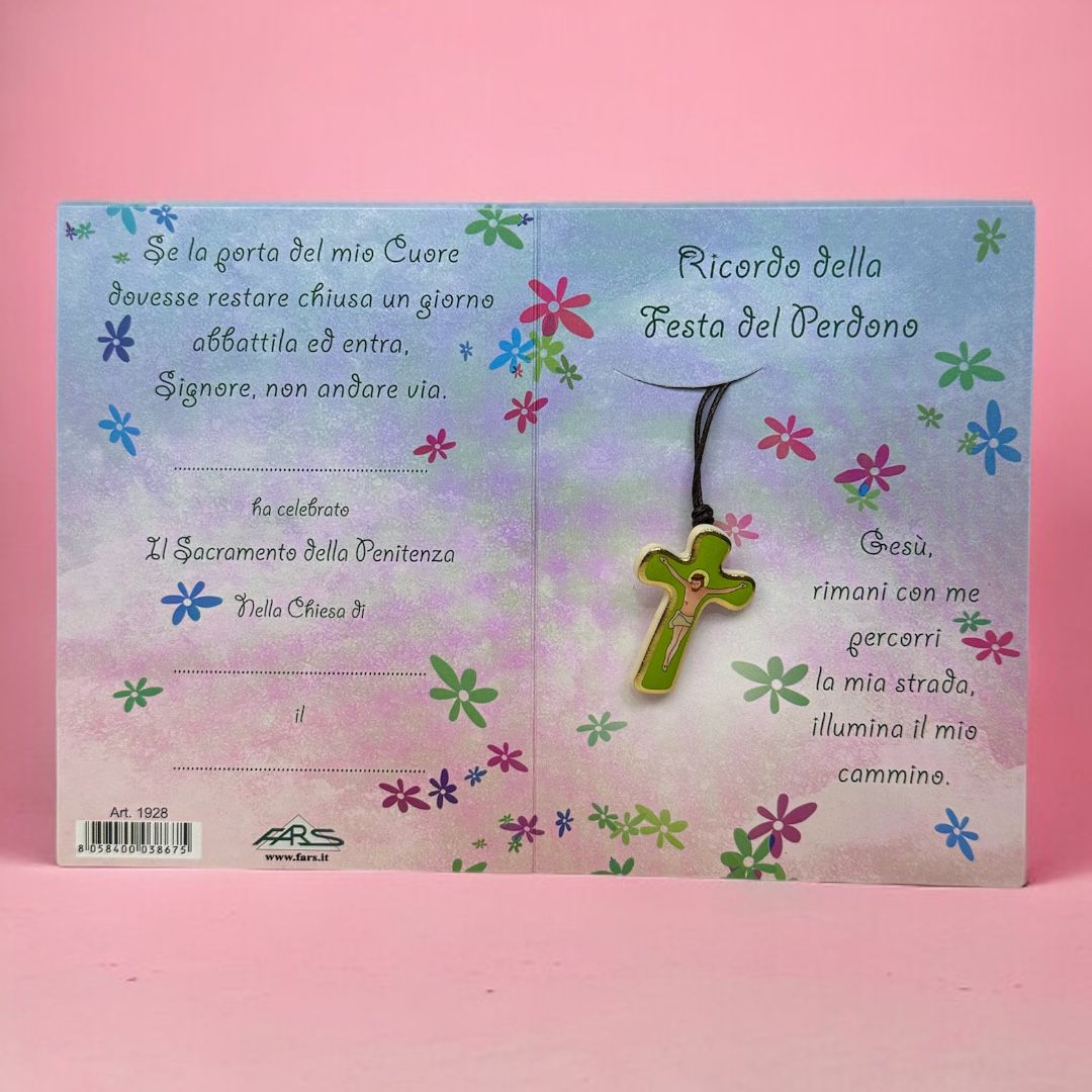 Collana con Croce Smaltata con Cartoncino Personalizzabile Festa del Perdono