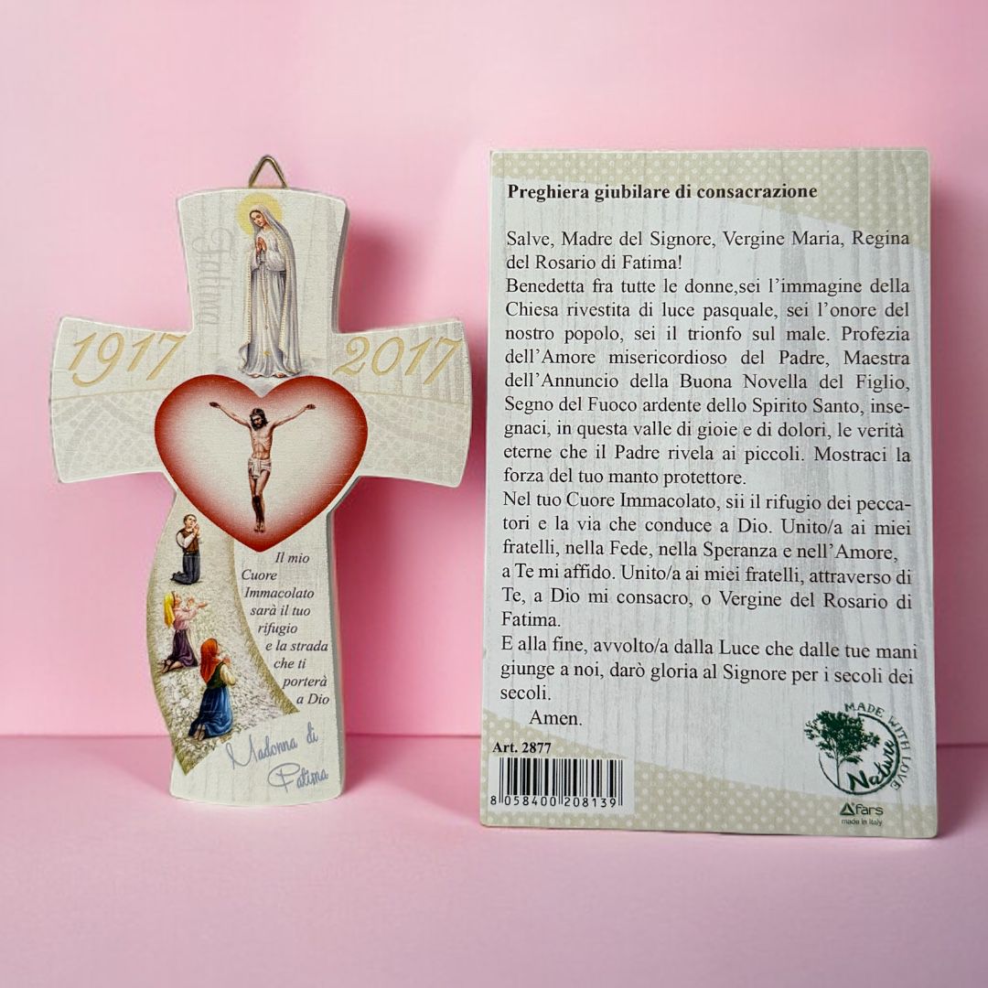 Croce Legno con Opuscolo Centenario dell'Apparizione di Fatima