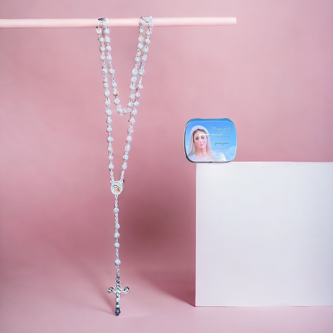 Scatola in Metallo con Rosario Madonna di Medjugorje (Colori Disponibili)
