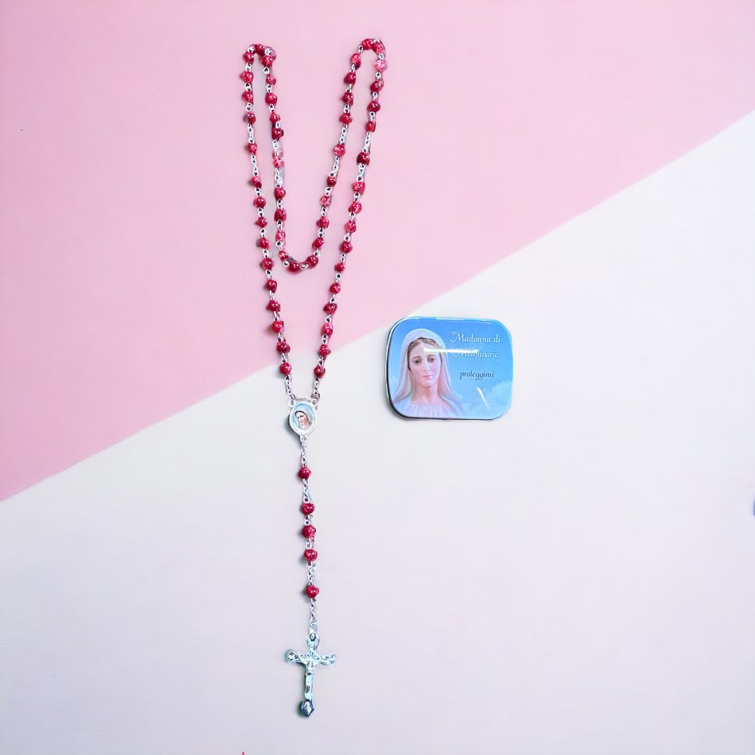 Scatola in Metallo con Rosario Madonna di Medjugorje (Colori Disponibili)
