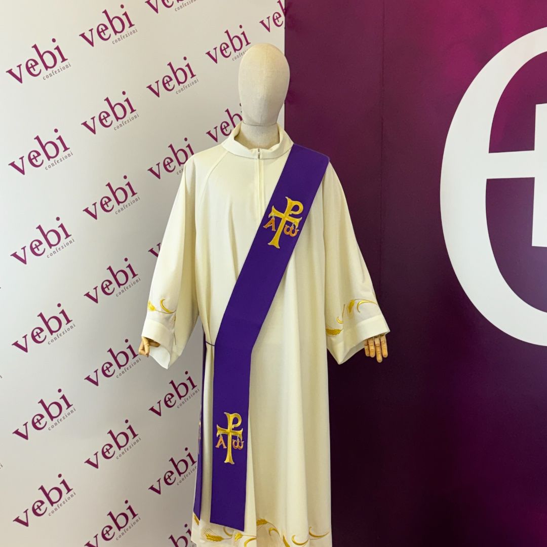 Stola Diaconale Ricamo Monogramma di Cristo (Colori Liturgici Disponibili)