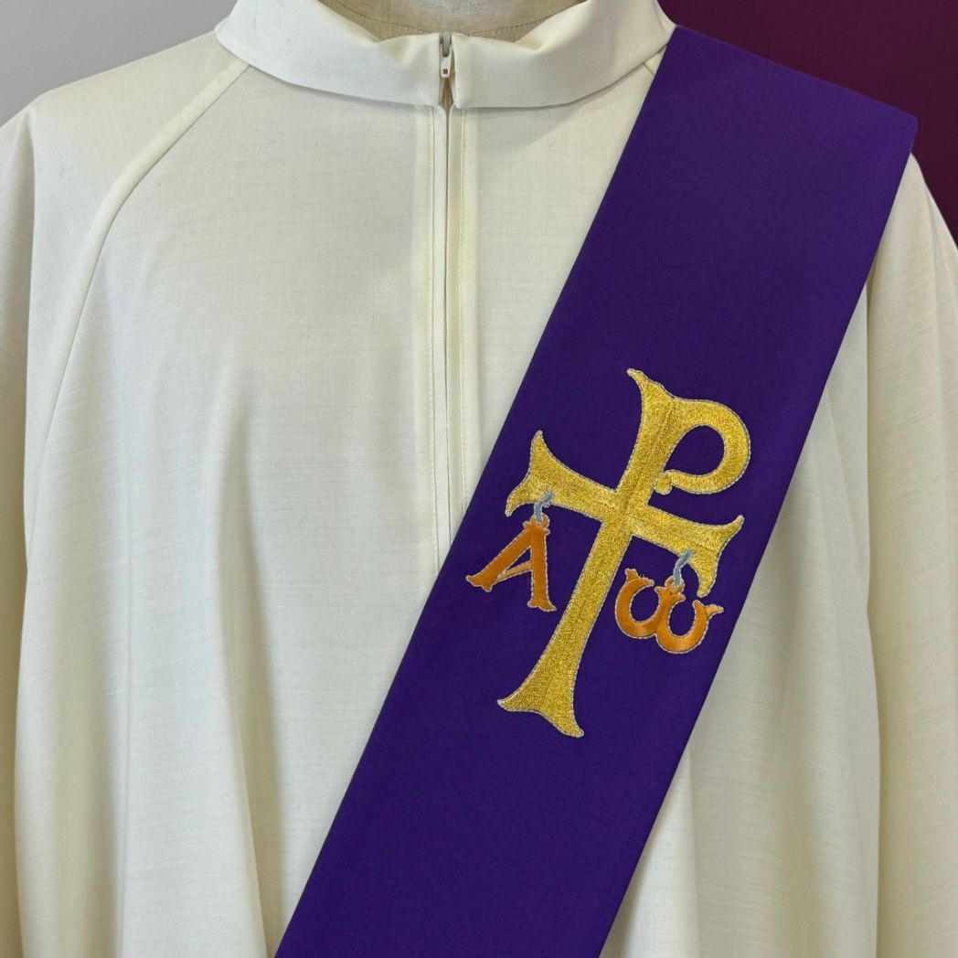 Stola Diaconale Ricamo Monogramma di Cristo (Colori Liturgici Disponibili)