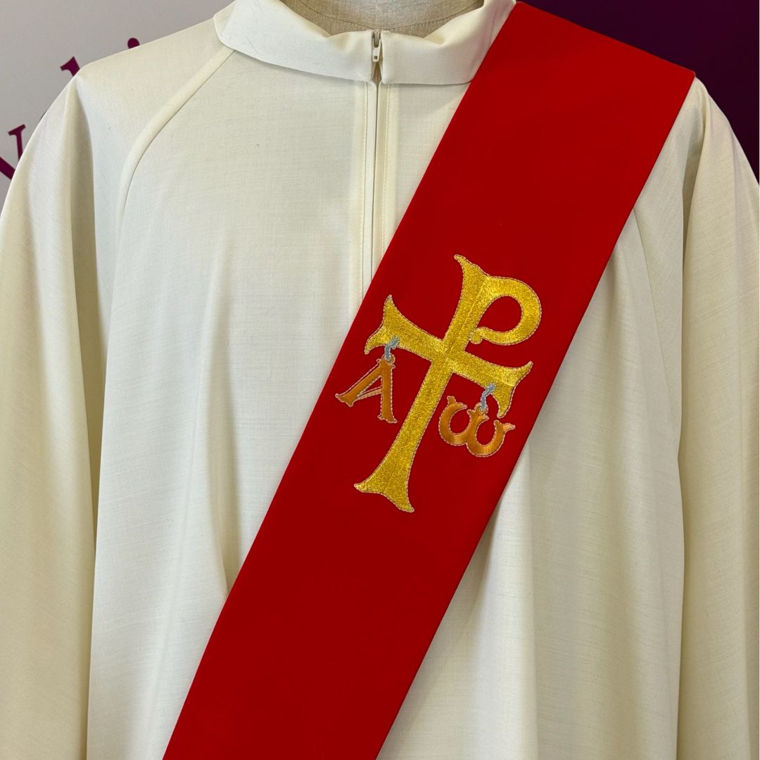 Stola Diaconale Ricamo Monogramma di Cristo (Colori Liturgici Disponibili)
