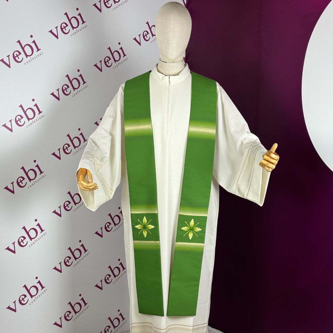 Stola per Sacerdote in Lana e Seta Ricamo Croci e Inserti in Tono (Colori Disponibili)
