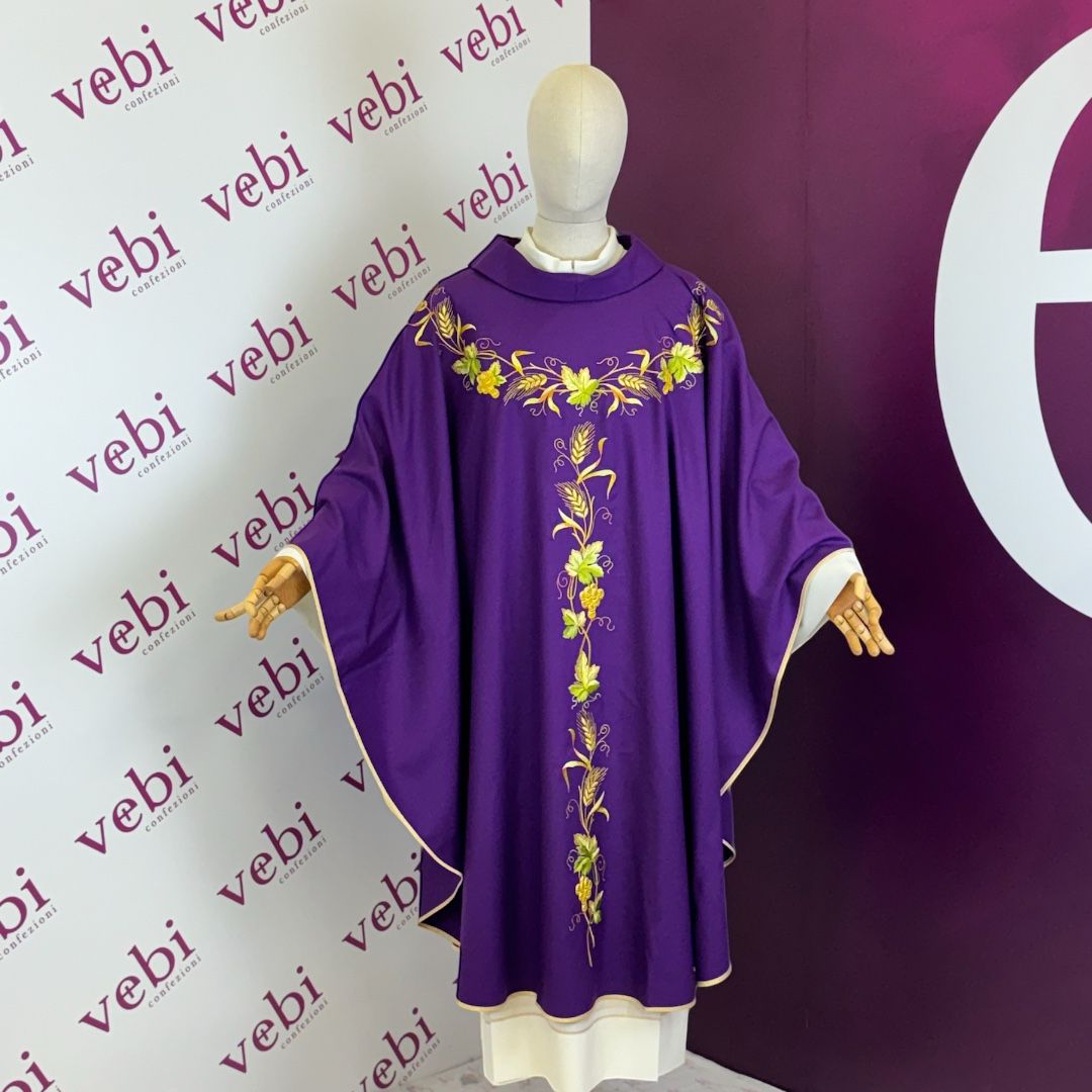 Casula in Lana Ricamo Spiga e Uva  (4 Colori Liturgici)