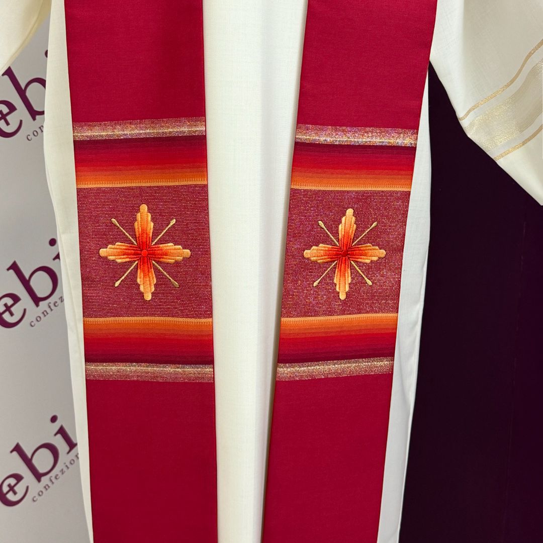 Stola per Sacerdote in Lana e Seta Ricamo Croci e Inserti in Tono (Colori Disponibili)