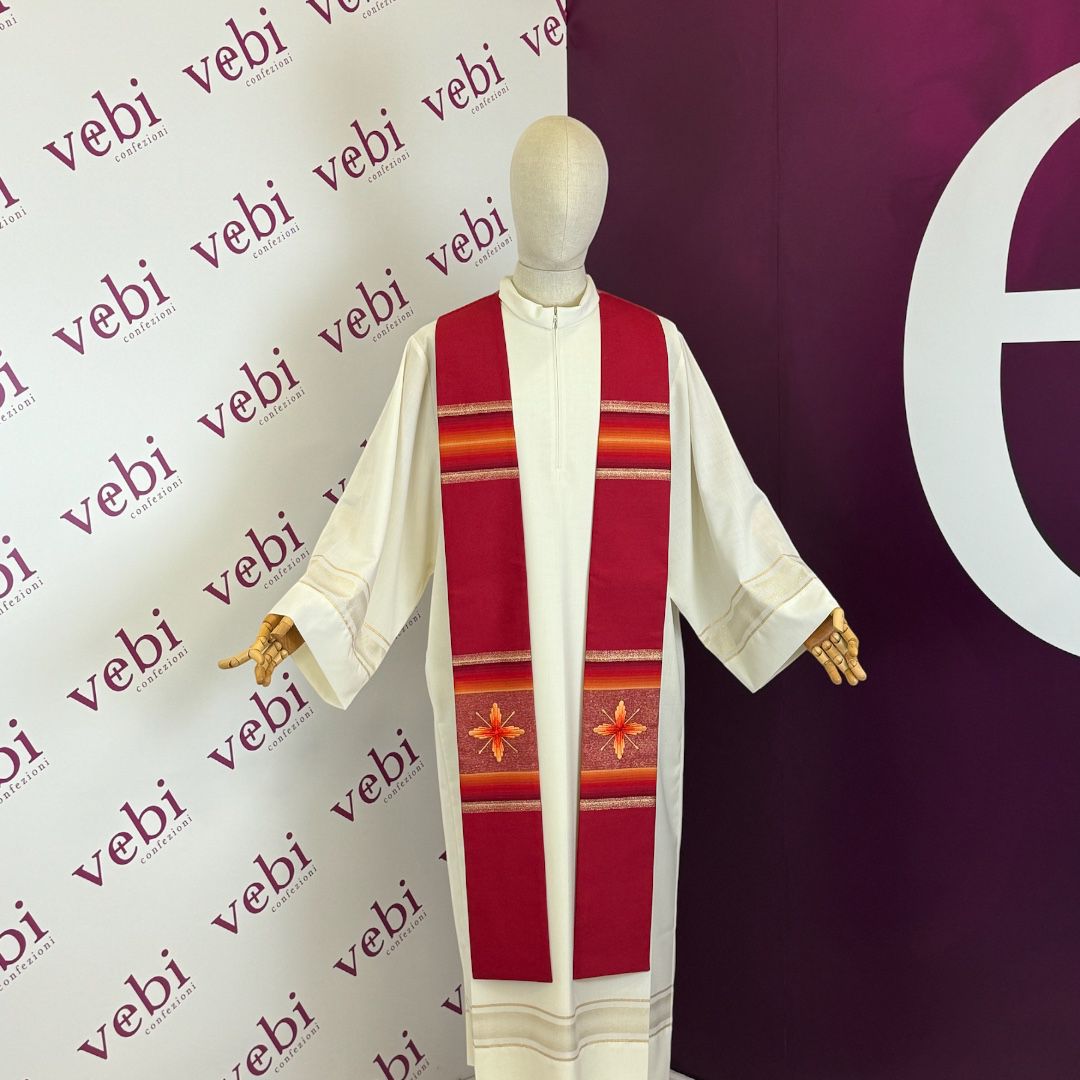 Stola per Sacerdote in Lana e Seta Ricamo Croci e Inserti in Tono (Colori Disponibili)