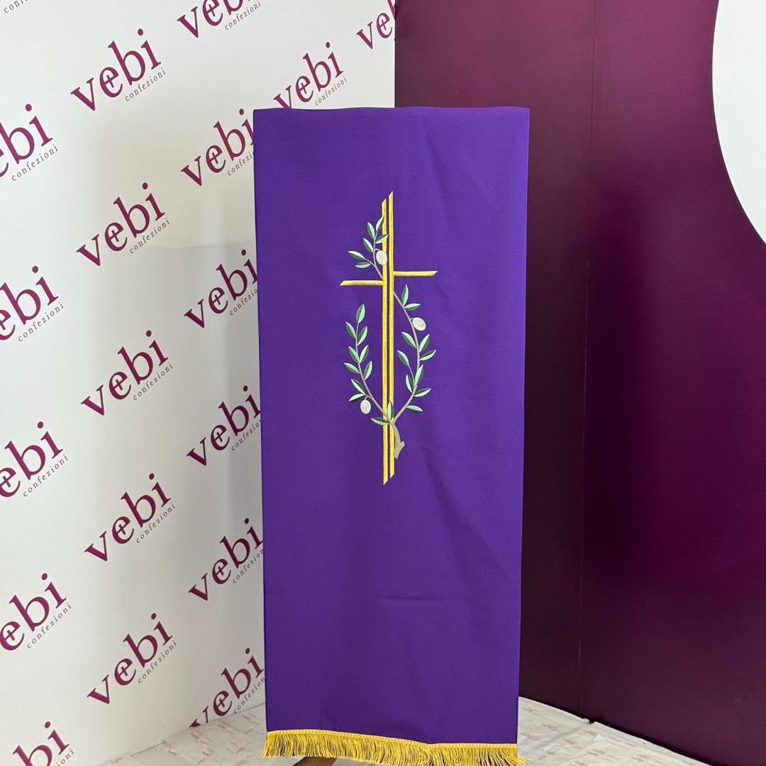 Coprileggio Liturgico con Croce ed Ulivo in Poliestere (Colori Liturgici Disponibili)