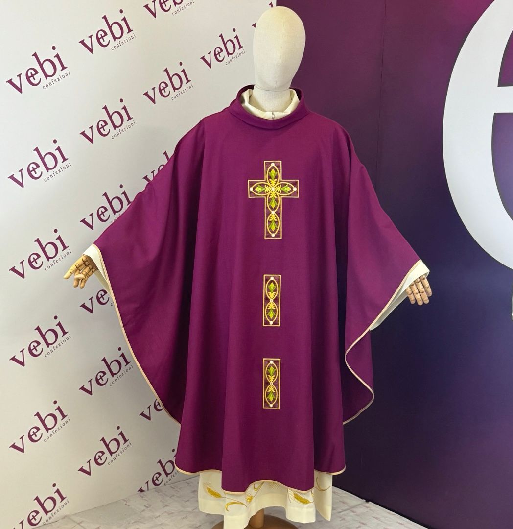Casula con Ricamo Croce (Colori Liturgici e Morello Disponibili)