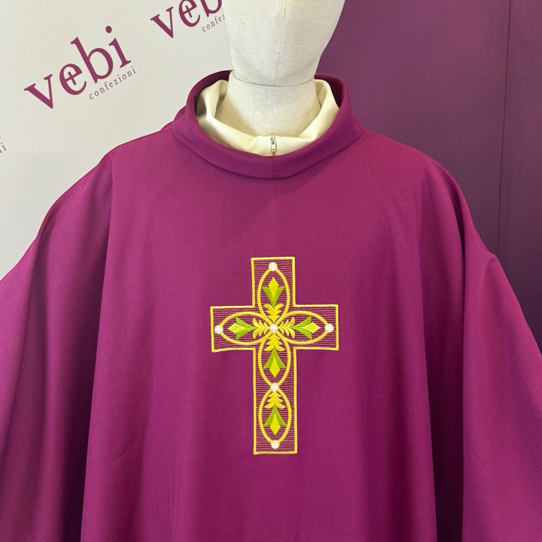 Casula con Ricamo Croce (Colori Liturgici e Morello Disponibili)