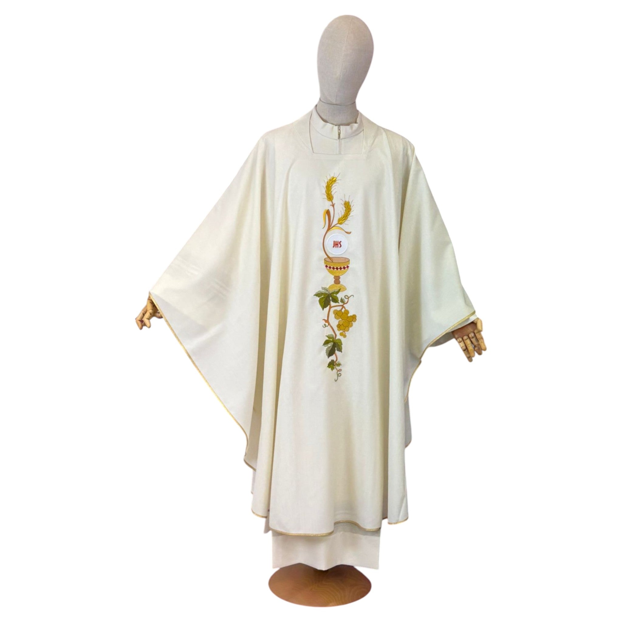 Casula Decorazioni Dorate IHS,Vite,Spiga (Colori Liturgici, Morello e Rosa Disponibili)