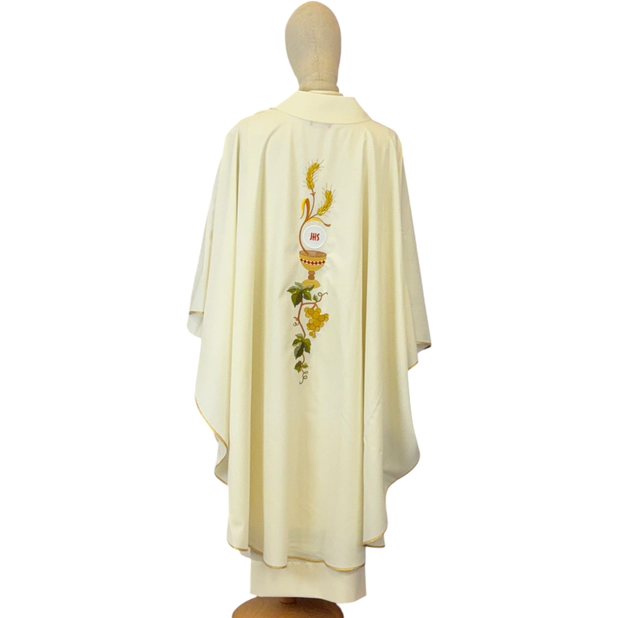 Casula Decorazioni Dorate IHS,Vite,Spiga (Colori Liturgici, Morello e Rosa Disponibili)