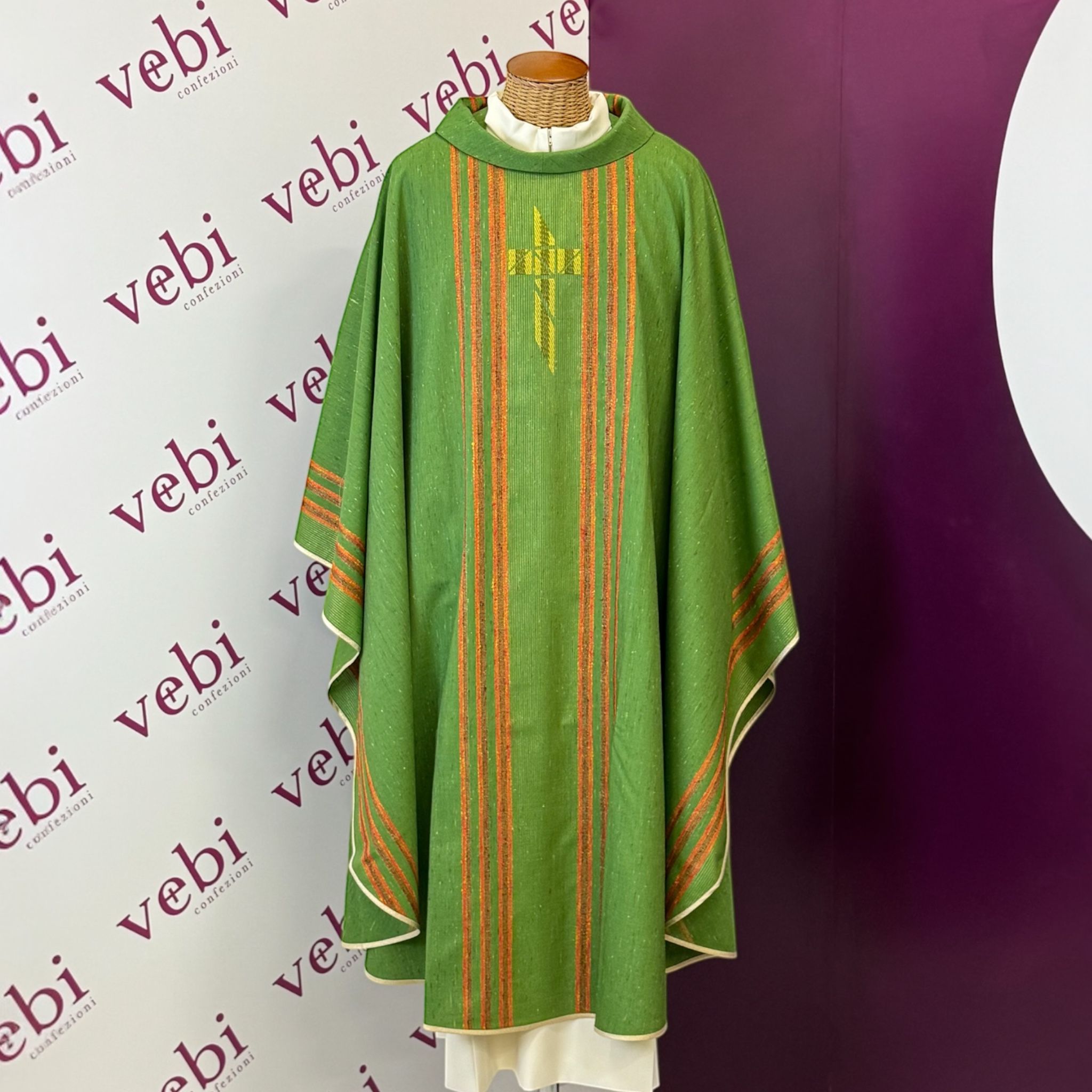 Casula Sacerdotale Verde Lana Seta Rigata
