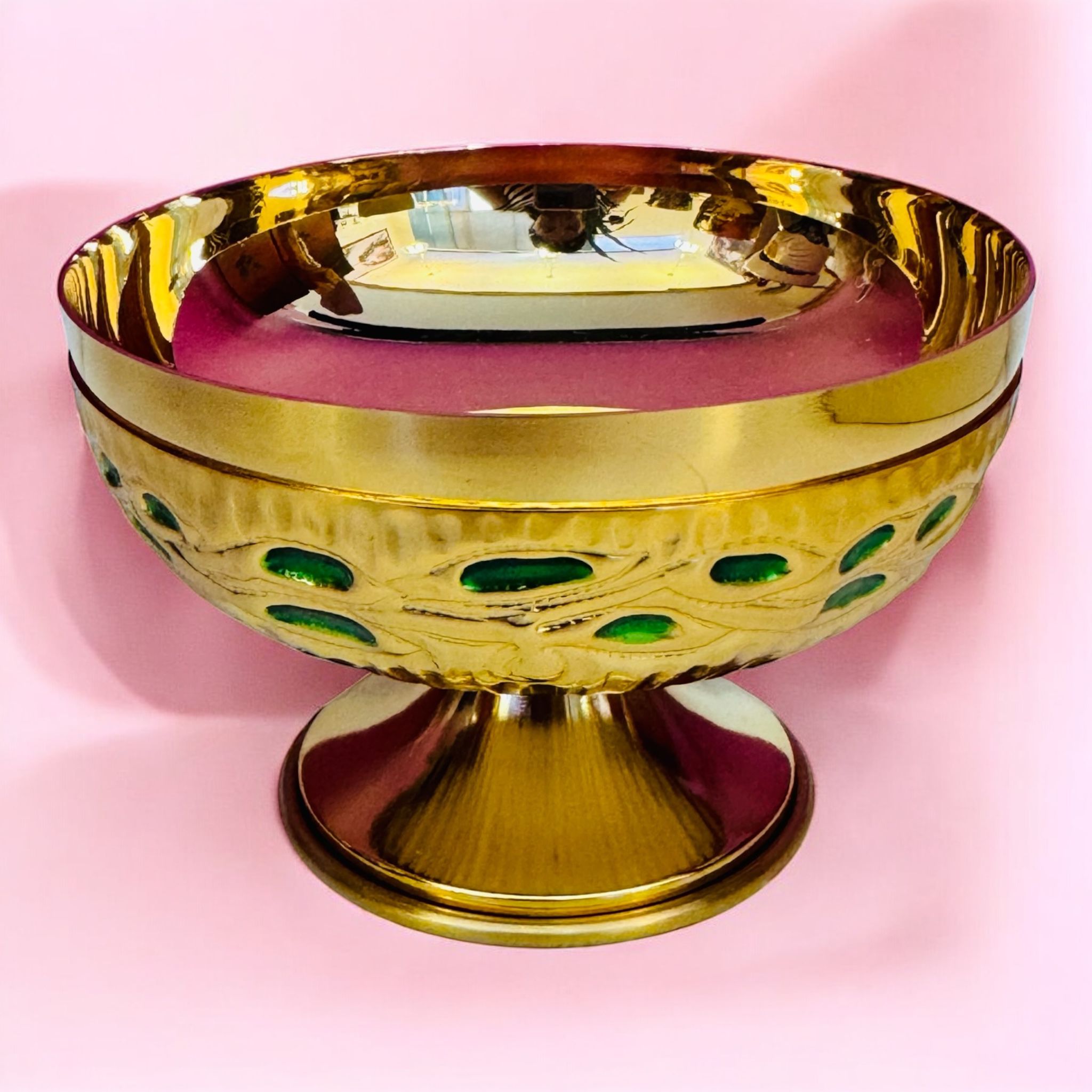 Patena "Ulivo" in Bronzo fuso colore Oro con Smalti Verdi