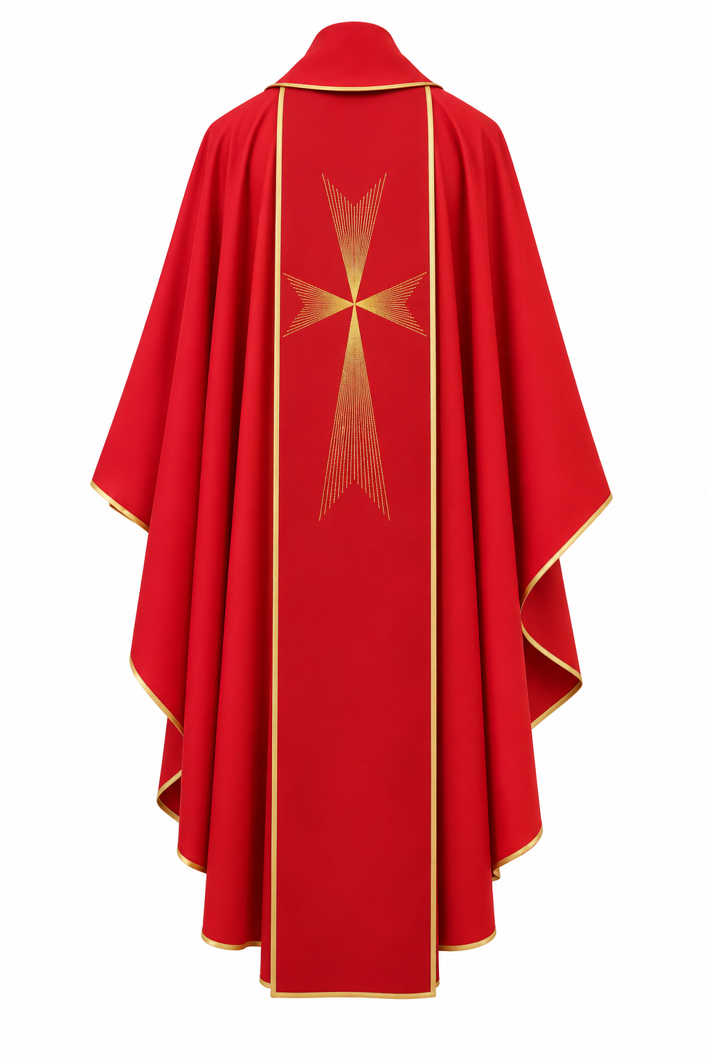 Casula Liturgica Rossa in Pura Lana Stolone con Colomba e Fiori