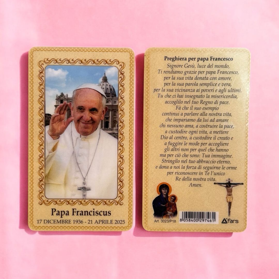 HolyCard Plastificata in Ricordo di Papa Francesco con Preghiera