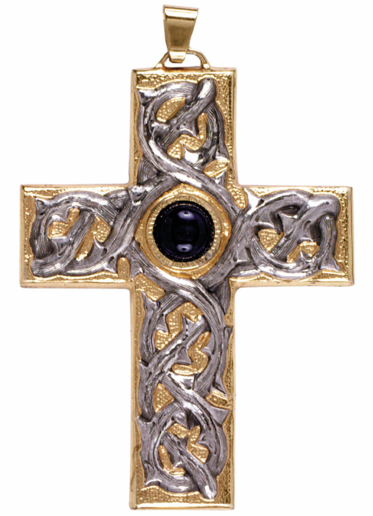 Croce pettorale sacra Bicolore con Pietra dura scura e Corona di Spine