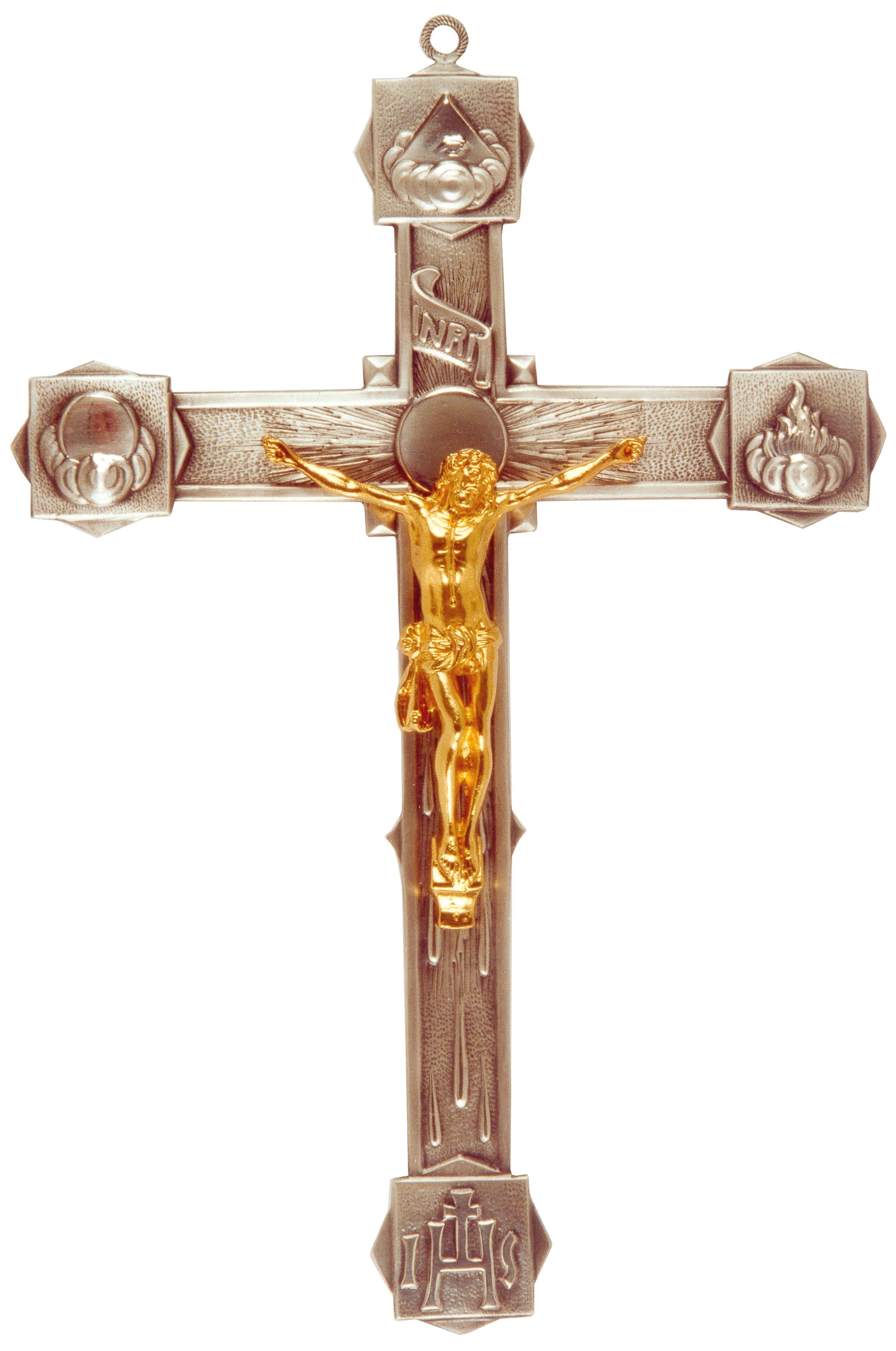 Crocifisso da muro in Bronzo 36x25 cm Finitura argento Gesù oro