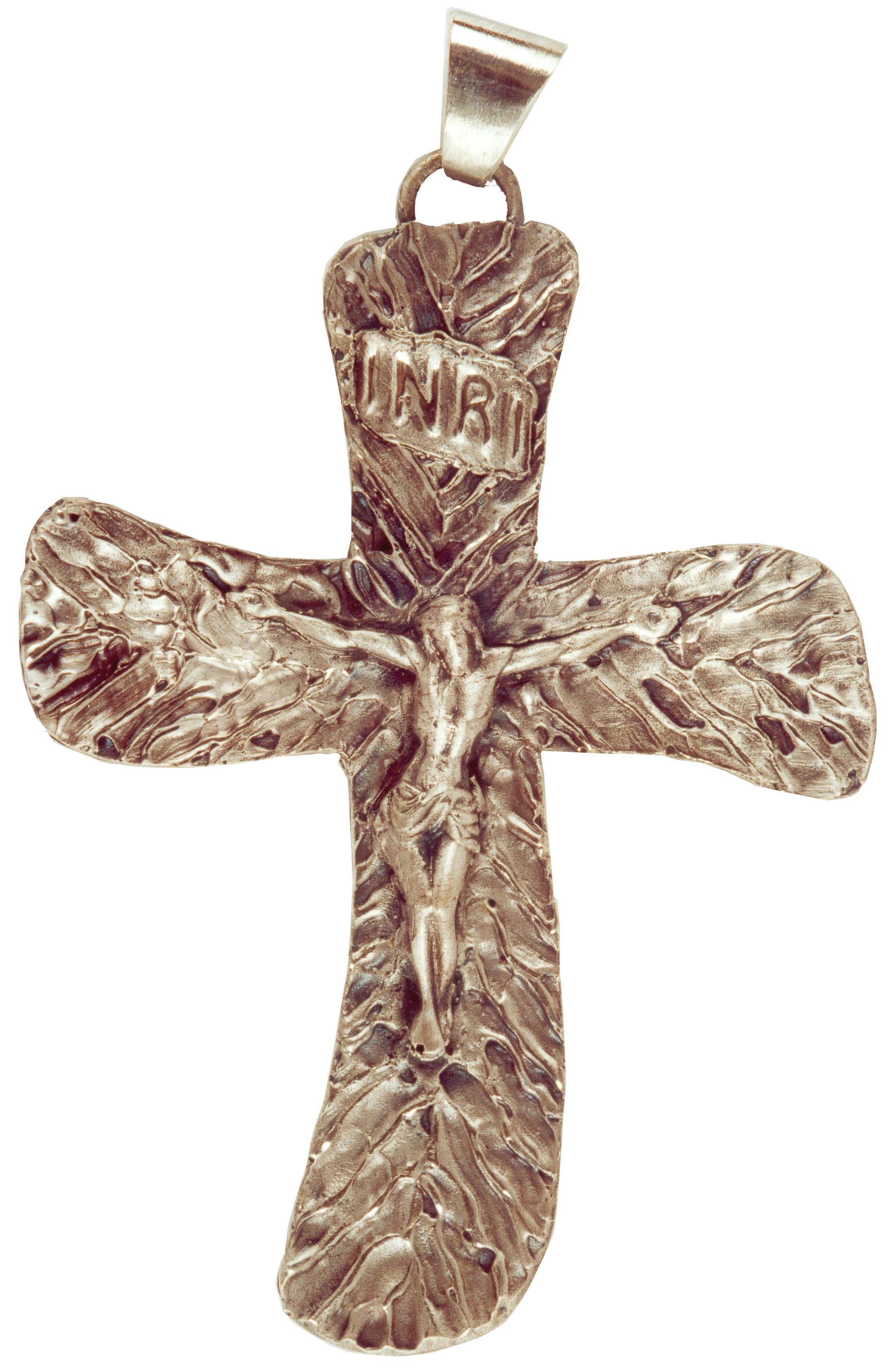 Croce Pettorale in metallo con Finitura Argento Cristo crocifisso