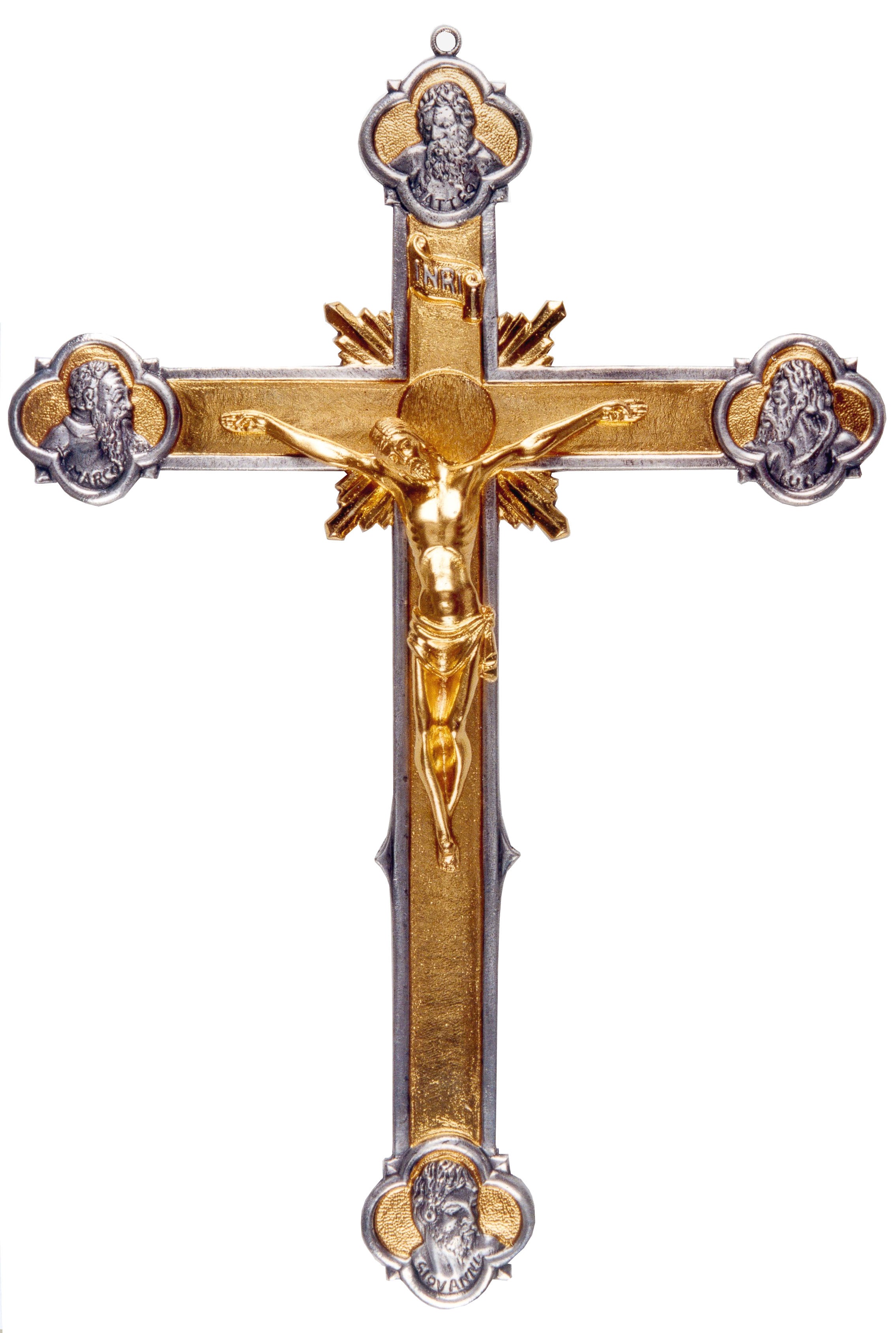 Crocifisso da muro in bronzo con Simboli Sacri sulla croce