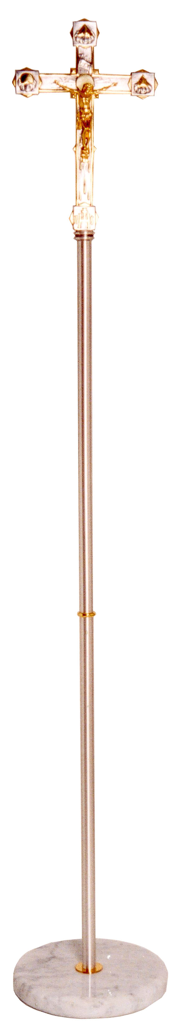 Croce Processionale in Bronzo 37x25 cm con Asta smontabile 150 cm